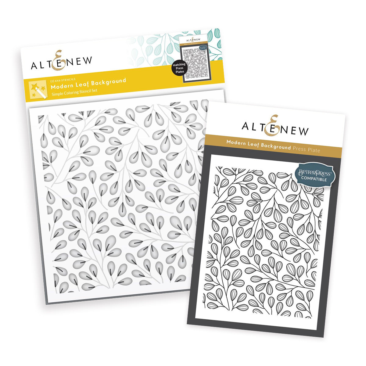 Altenew Modern Leaf Background Press Plate and Coordinating Stencil Set