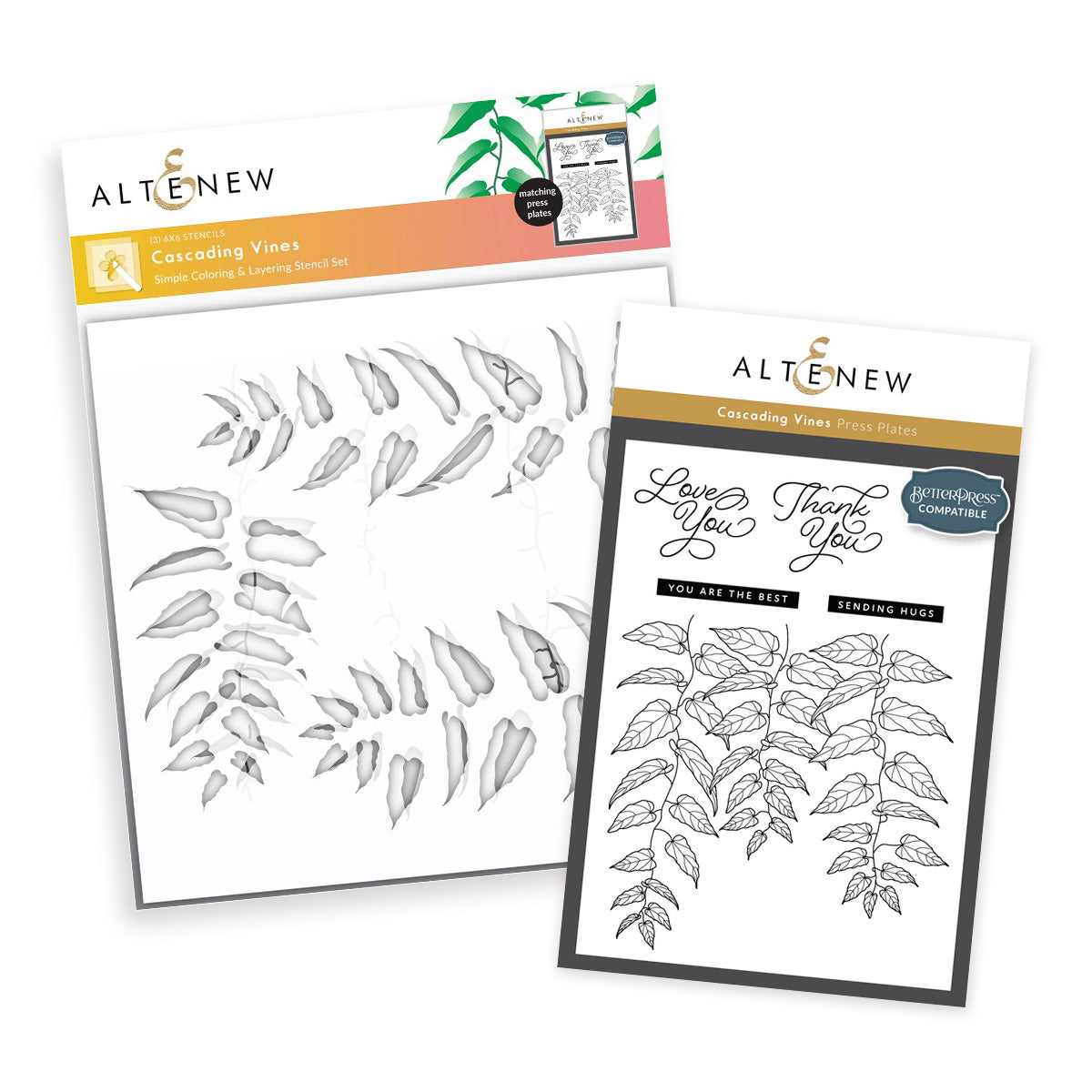 Altenew Cascading Vines Press 'n' Foil Plate and Stencil Set