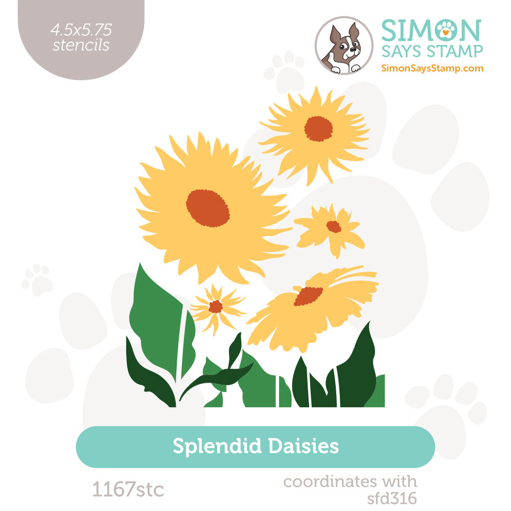 Simon Says Stamp Set of 3 Stencils Splendid Daisies 1167stc