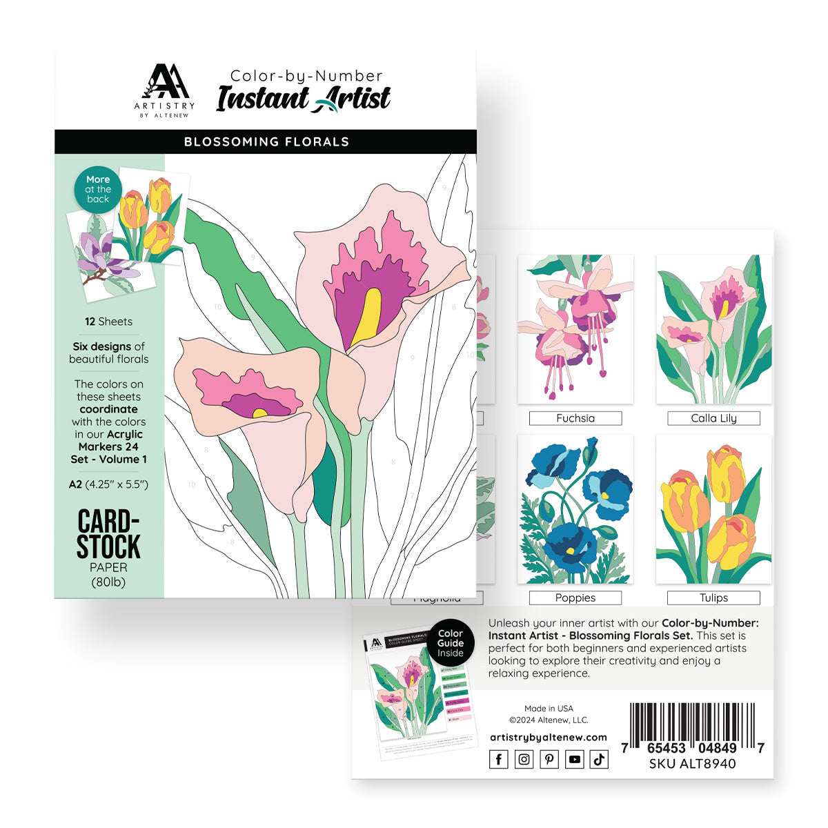 Altenew Color-by-Number Instant Artist Blossoming Florals 12 Sheet Pack alt8940