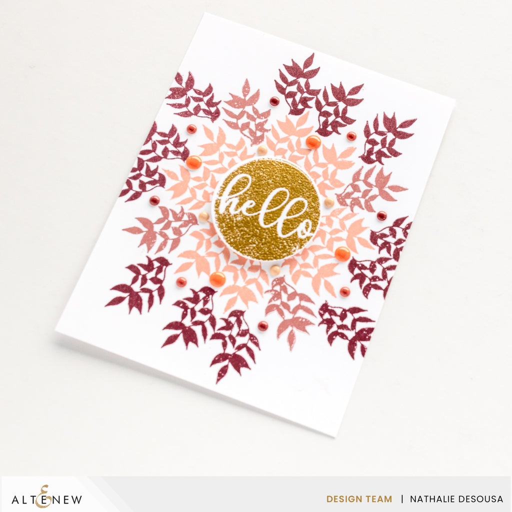 Altenew Whimsical Wreath Builder Clear Stamp, Die, and 3d Embossing Folder Set gold circle