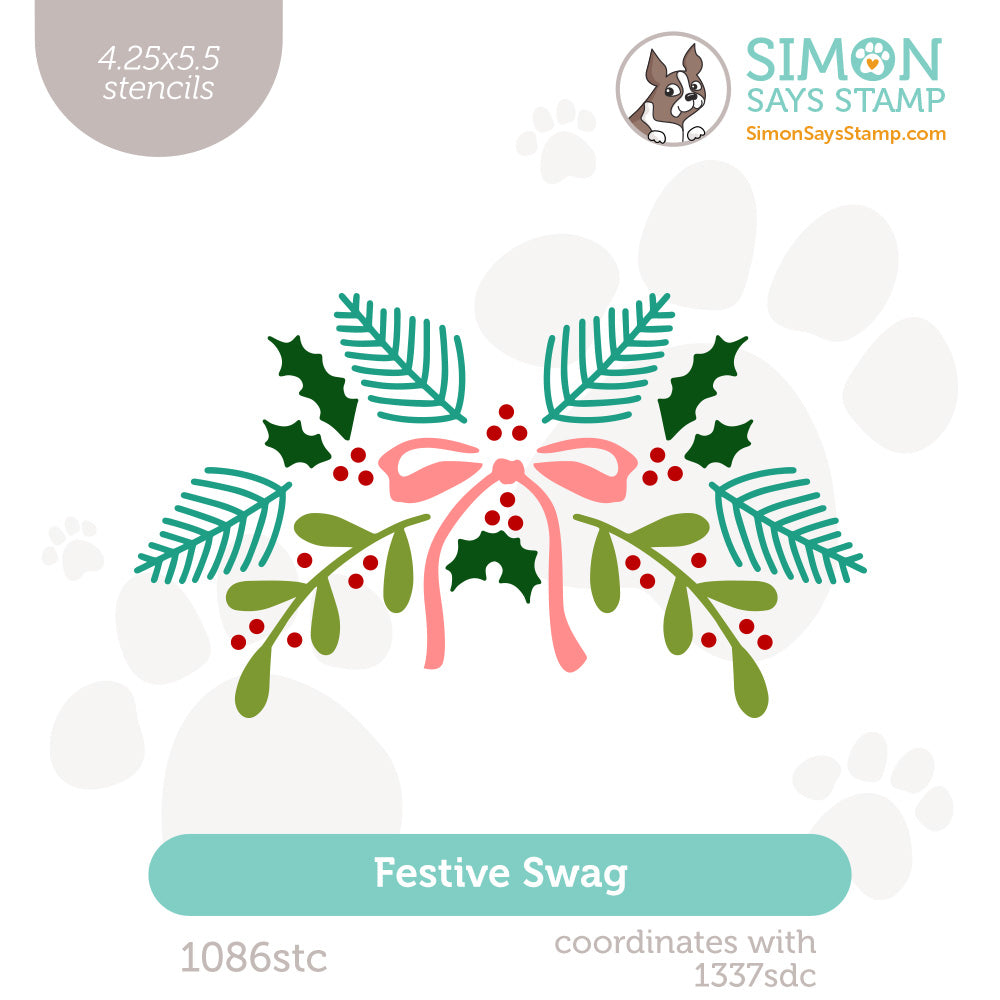 Simon Says Stamp Set of 5 Stencils Festive Swag 1086stc