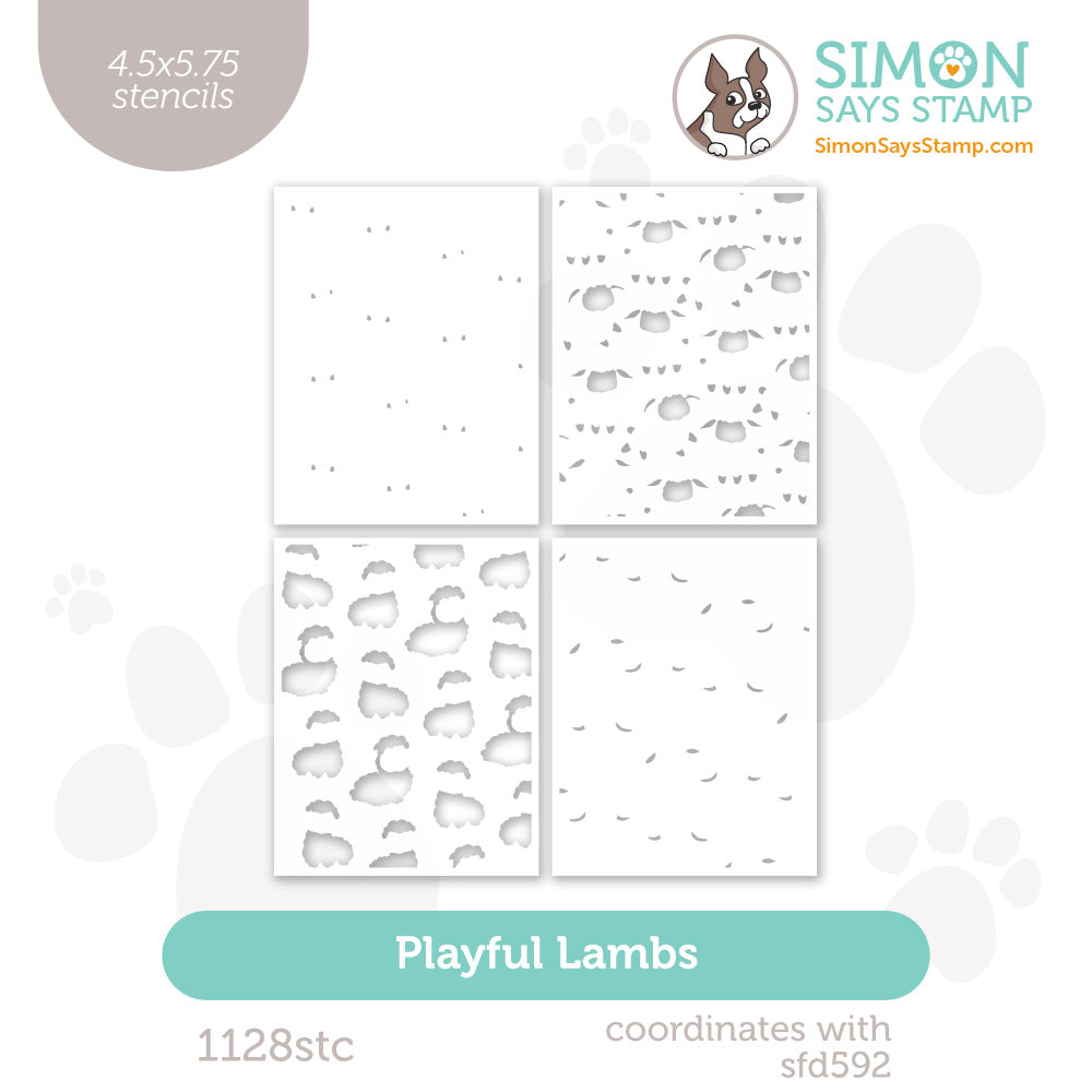 Simon Says Stamp Set of 4 Stencils Playful Lambs 1128stc Beautiful Moments