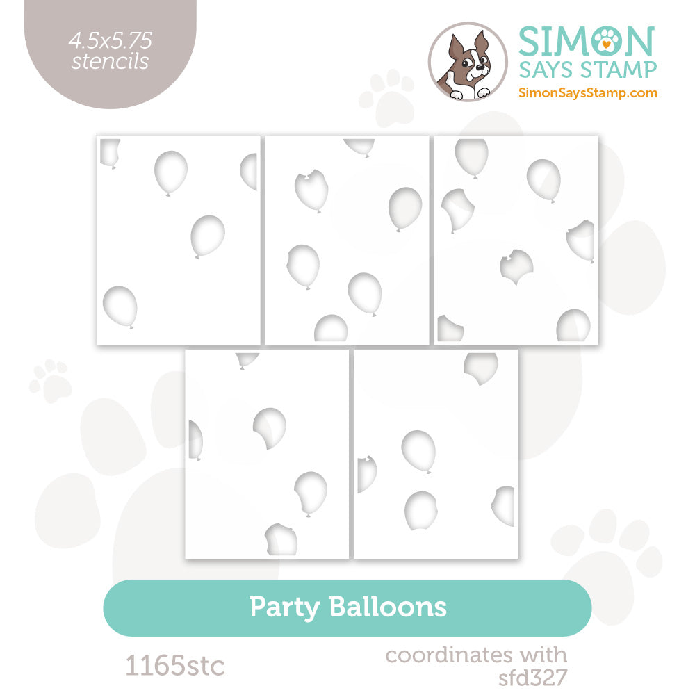 Simon Says Stamp Set of 5 Stencils Party Balloons 1165stc