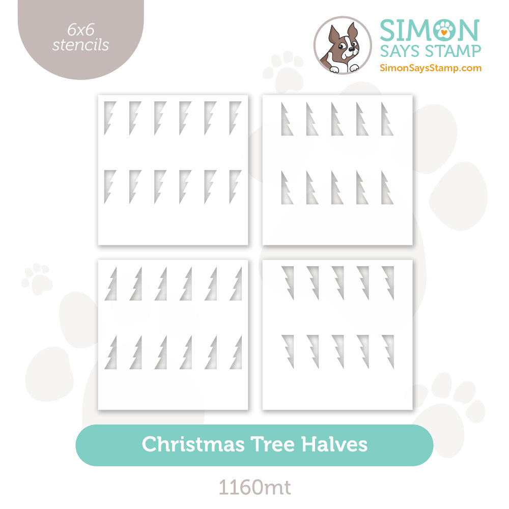 Simon Says Stamp Set of 4 Stencils Christmas Tree Halves 1160mt Stamptember