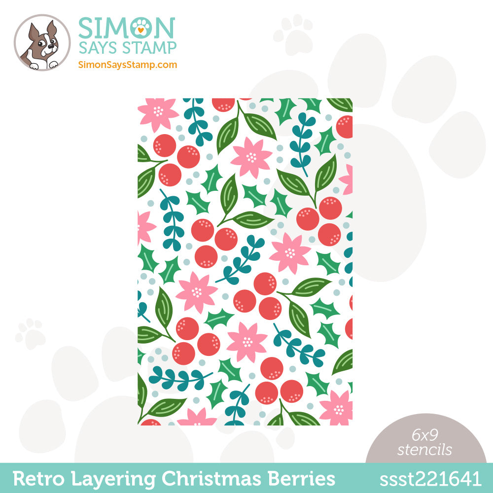 Simon Says Stamp Set of 2 Stencils RETRO LAYERING CHRISTMAS BERRIES ssst221641