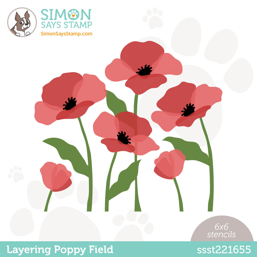 Simon Says Stamp Set of 4 Stencils POPPY FIELD ssst221655 *