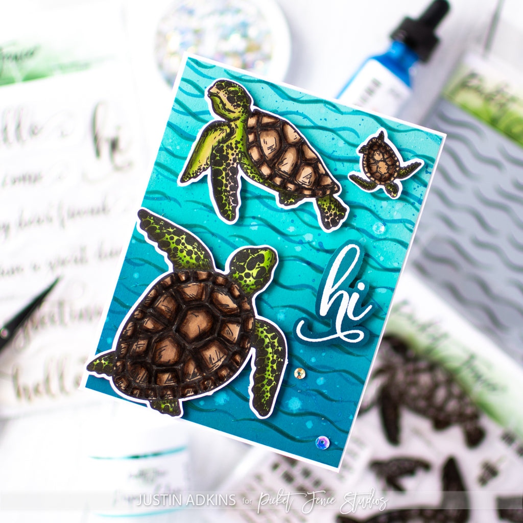 Picket Fence Studios Swanky Sentiments: Salutations Clear Stamps s-225 sea turtle