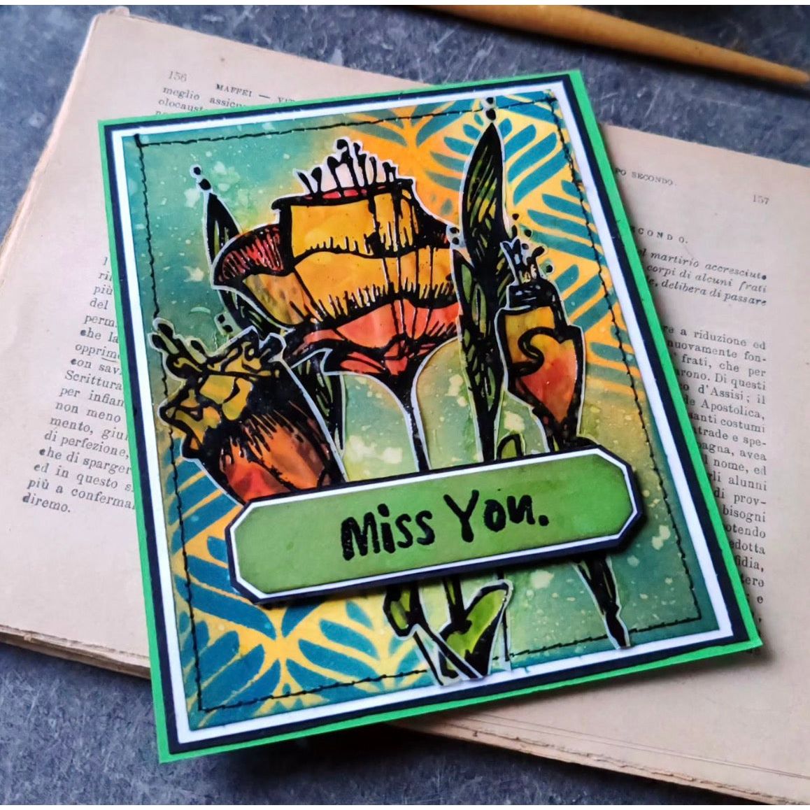 Simon Says Stamp Abstract Florals Wafer Dies sss479 Miss You Card