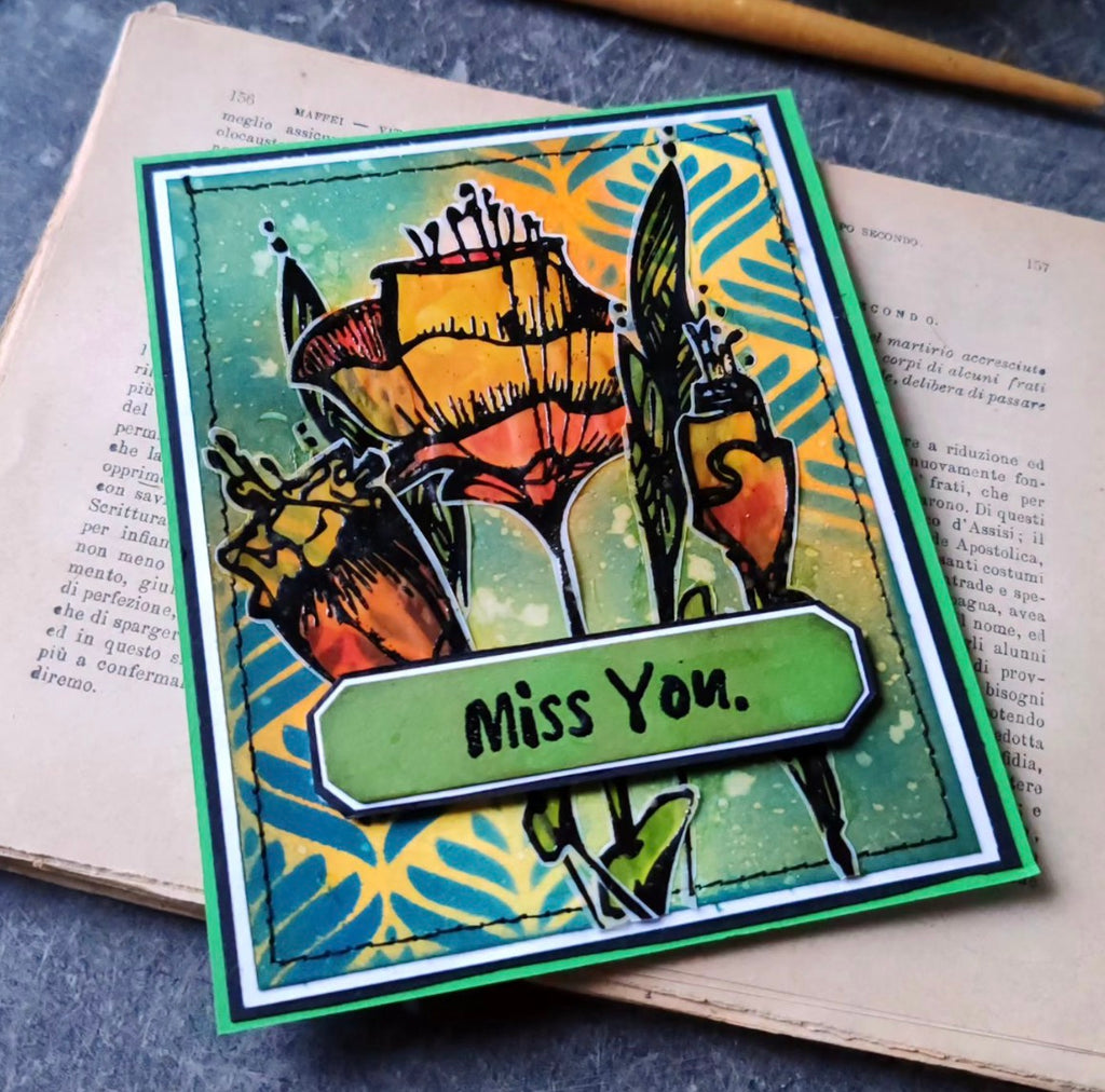 Simon Says Stamp Abstract Florals Wafer Dies sss479 Miss You Card