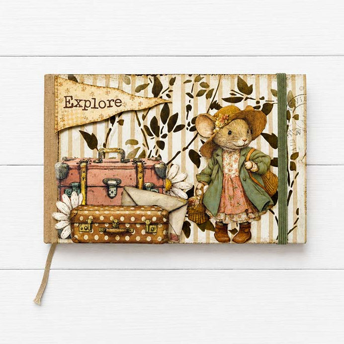 Stamperia Cozy Family Focus Points Junk Journal sbjks11 mouse with clothes suitcases explore card