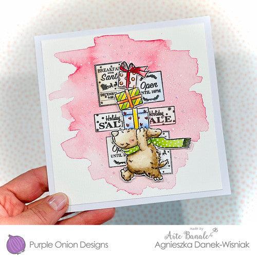 Purple Onion Designs Flappy's Christmas Delivery Cling Stamp pod5003 Holiday Shopping Dog Card