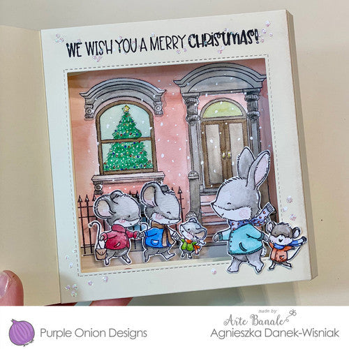 Purple Onion Designs Holiday Brownstone Cling Stamp pod1366 Christmas Sidewalk Scene Card