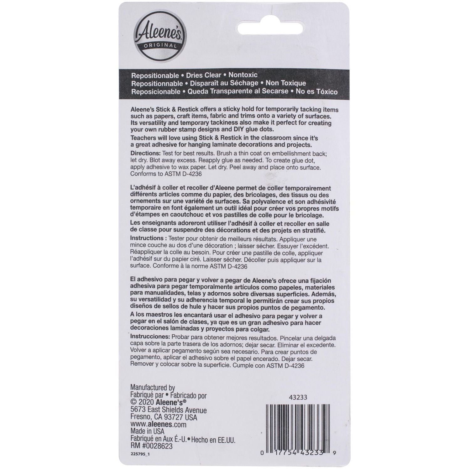 Back of a Aleene's Original product packaging with text and branding.
