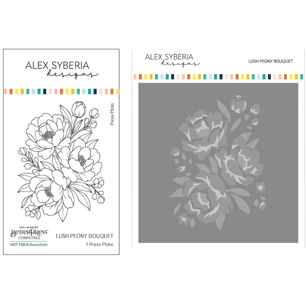 Alex Syberia Designs Lush Peony Bouquet Press Plate and Stencils Bundle
