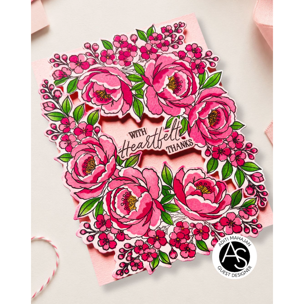 Alex Syberia Designs Peony Corners Stencil Set asd-ste-228 heartfelt thanks