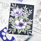 Alex Syberia Lovely Day STAMPtember Exclusive Stamps 3484ssc Floral Birthday Card black background
