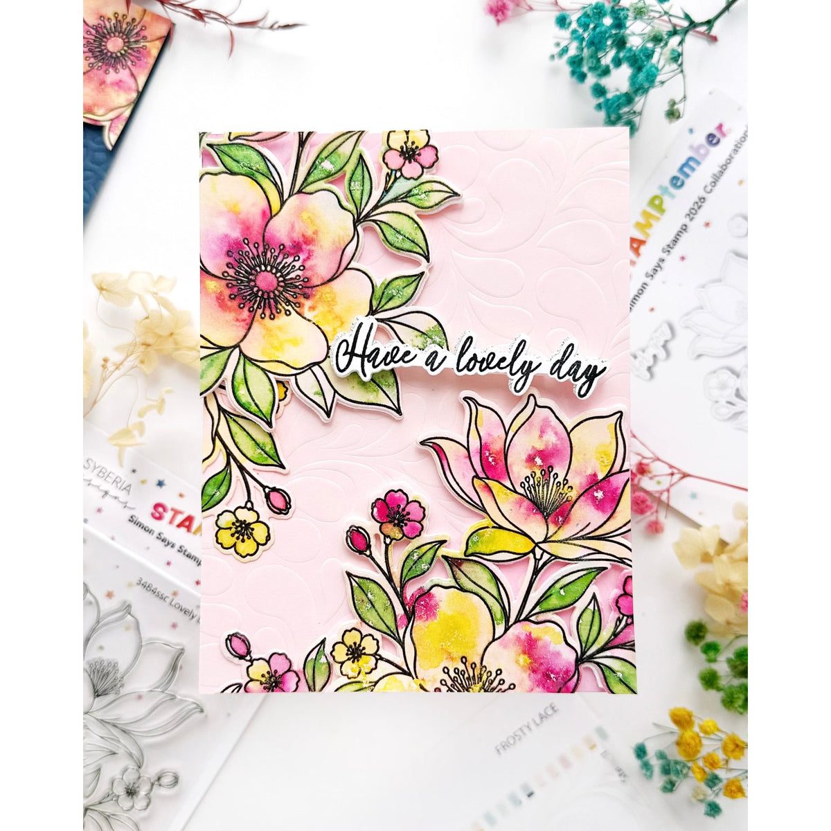 Alex Syberia Lovely Day STAMPtember Exclusive Stamps 3484ssc Floral Birthday Card botanical