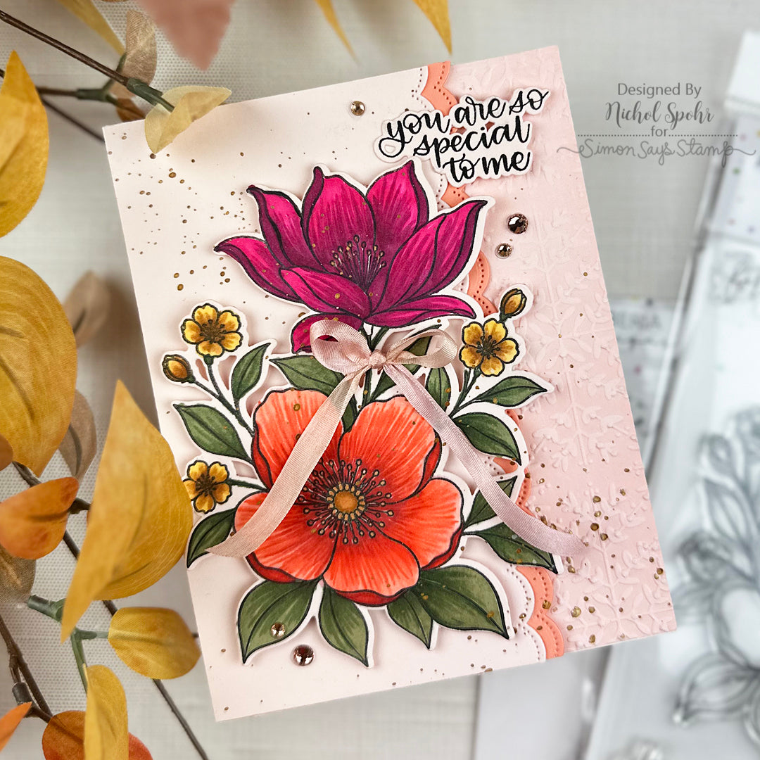Alex Syberia Lovely Day STAMPtember Exclusive Stamps and Dies Floral Card Warm colors | color-code:ALT01