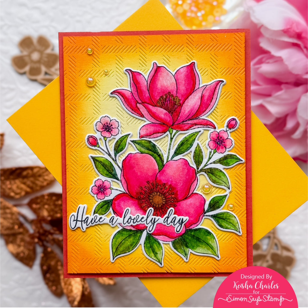 Alex Syberia Lovely Day STAMPtember Exclusive Stamps and Dies Floral Card bold pink