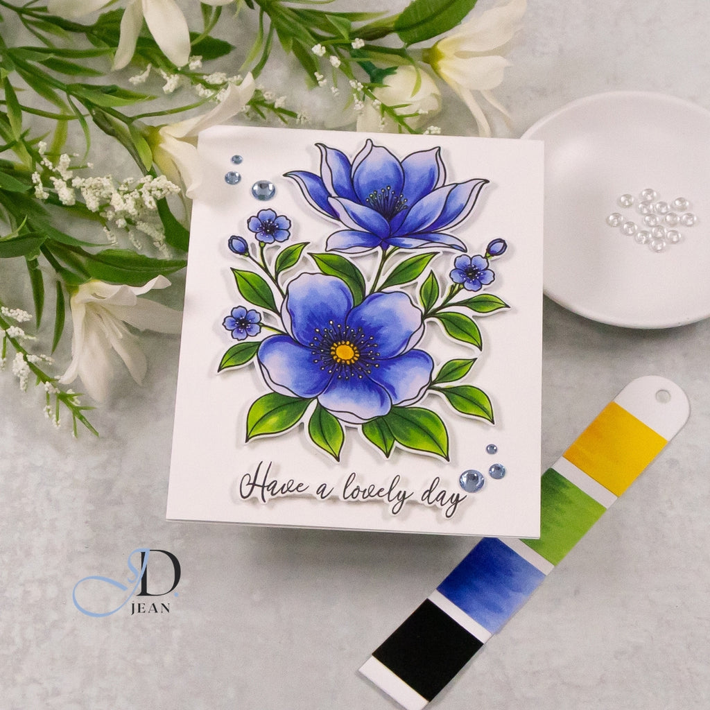 Alex Syberia Lovely Day STAMPtember Exclusive Stamps and Dies Floral Card indigo | color-code:ALT02