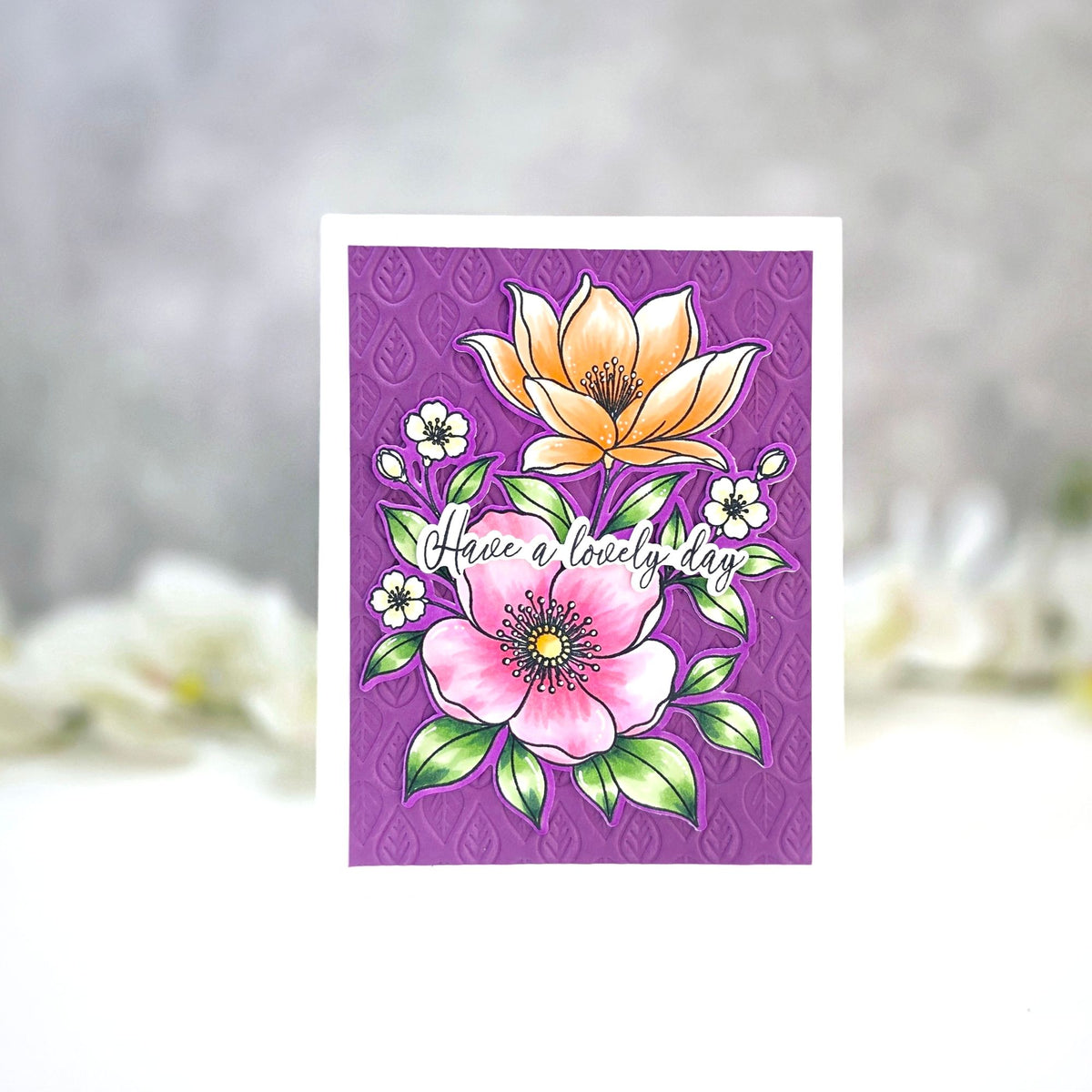 Alex Syberia Lovely Day STAMPtember Exclusive Stamps and Dies Floral Card purple