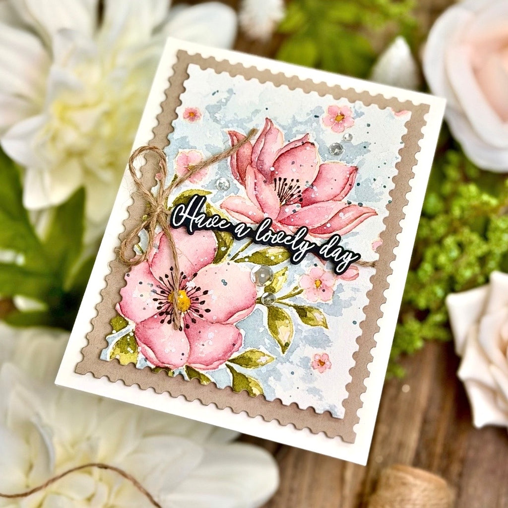 Alex Syberia Lovely Day STAMPtember Exclusive Stamps and Dies Floral Card soft pink