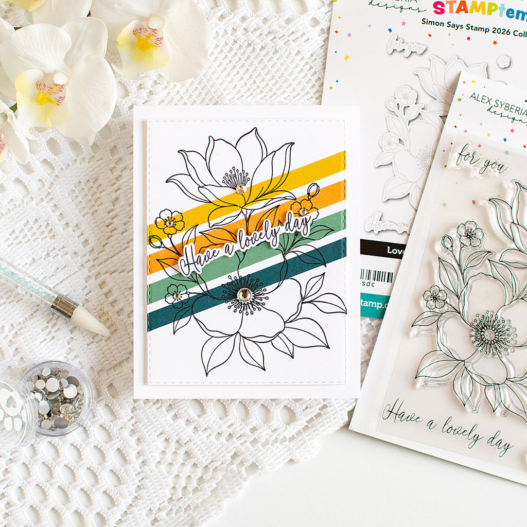 Alex Syberia Lovely Day STAMPtember Exclusive Stamps and Dies Floral Card stripes | color-code:ALT03