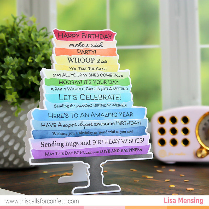 Alice's Story Birthday Sentiments Clear Stamp and Die Set rainbow