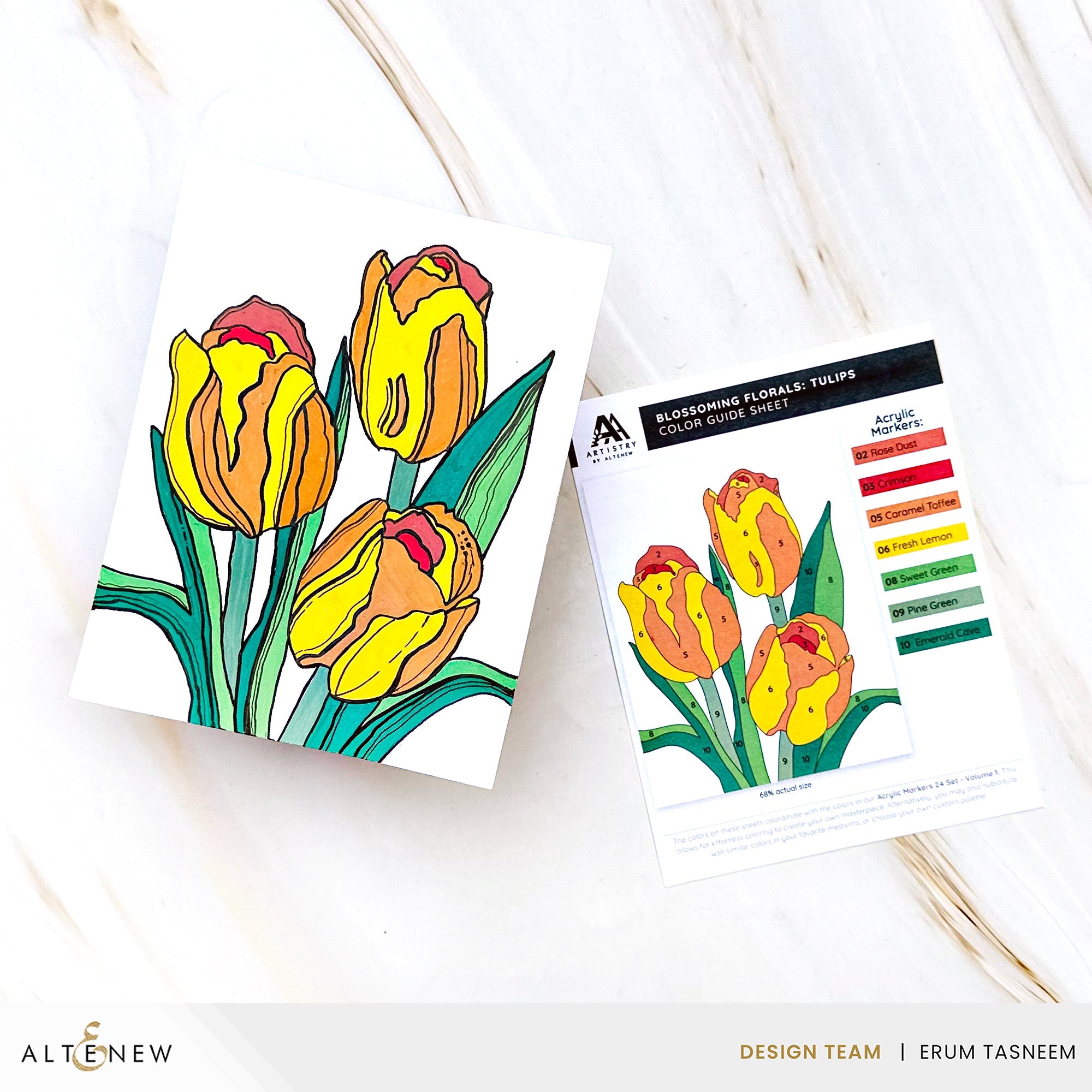 Altenew Color-by-Number Instant Artist Blossoming Florals 12 Sheet Pack alt8940 tulips