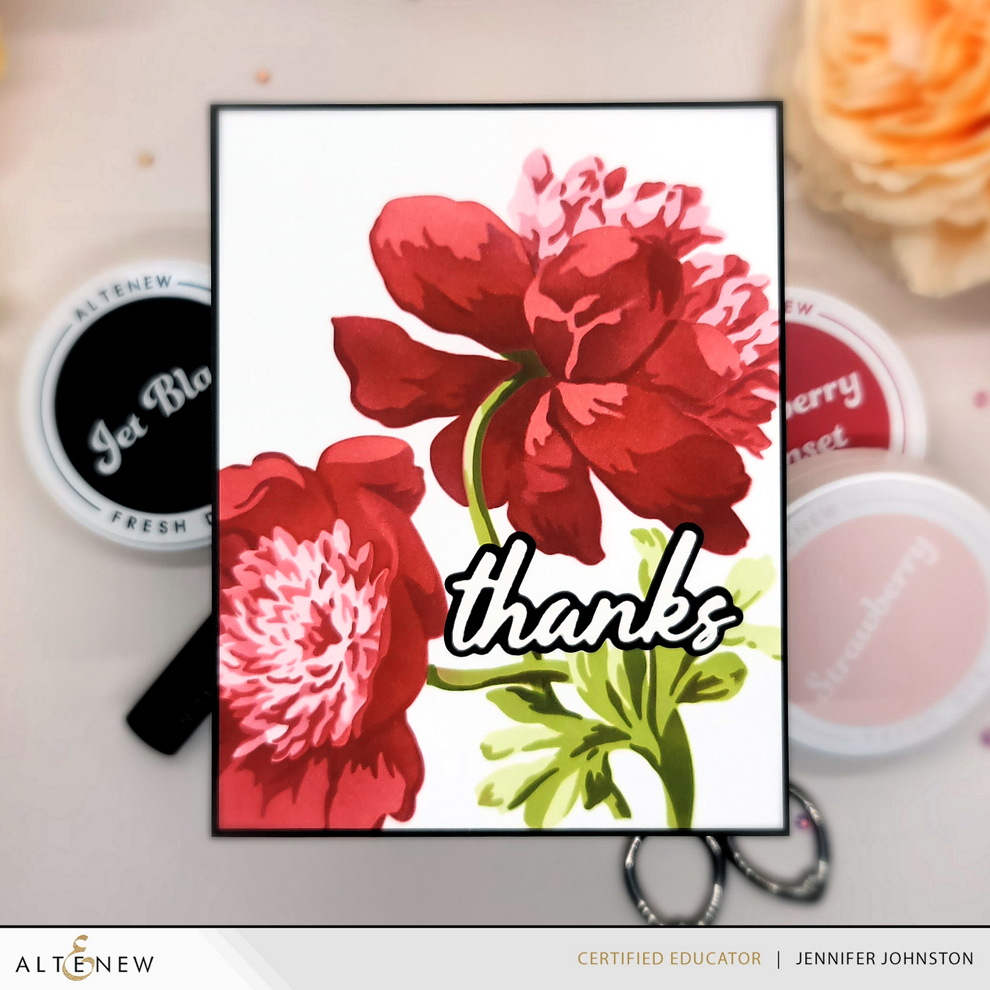 Altenew Stencil Art White Cap Peonies Layering Stencils alt10228 red flowers