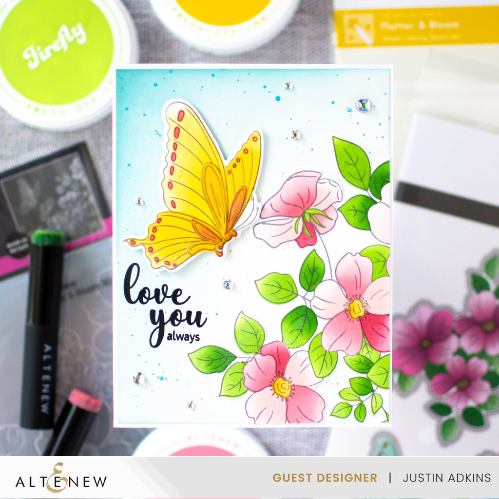 Altenew Flutter and Bloom Clear Stamp, Die, 3D Embossing Folder and Stencil Set love you