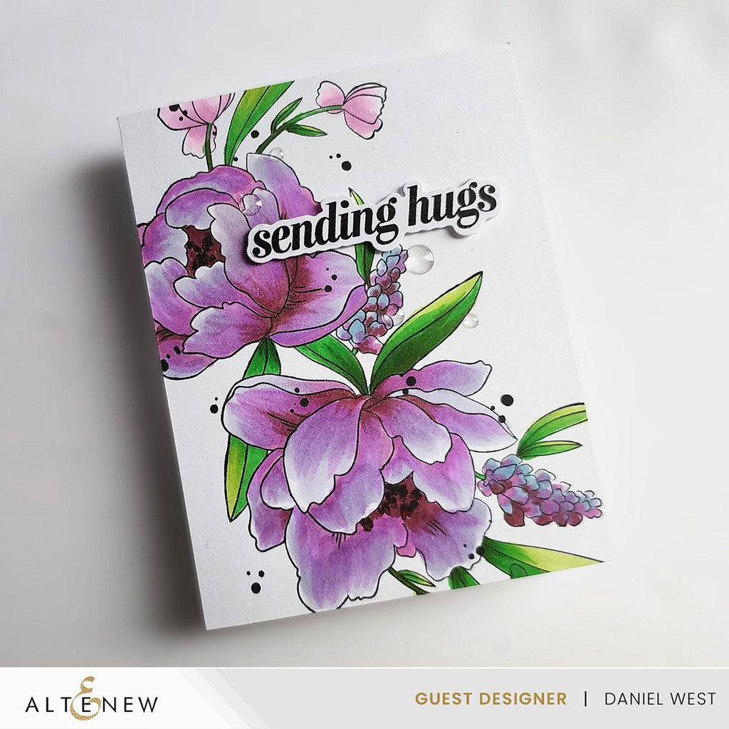 Altenew Peony and Lilac Swag Clear Stamp, Die, and Stencil Set purple flowers