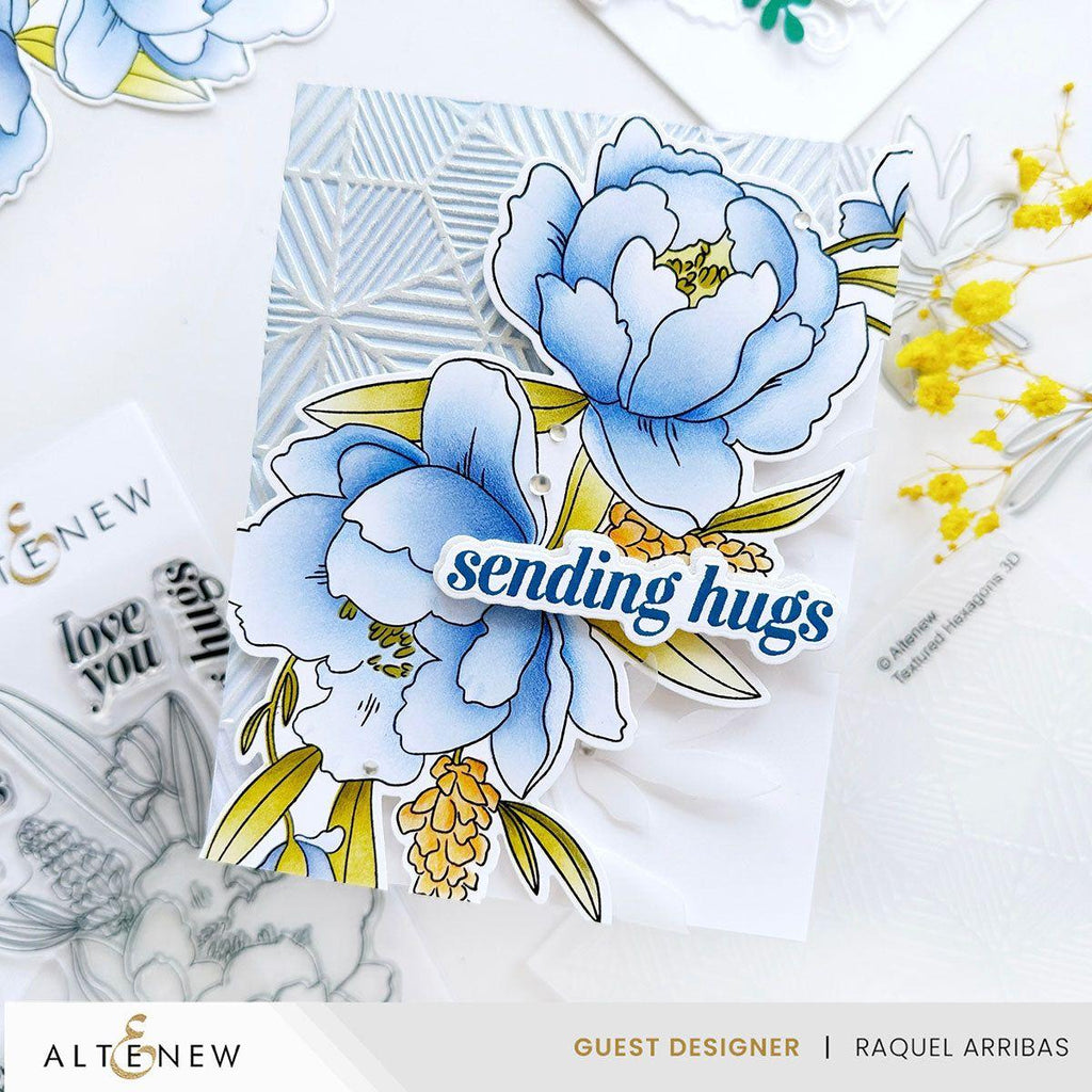 Altenew Peony and Lilac Swag Clear Stamp, Die, and Stencil Set sending hugs
