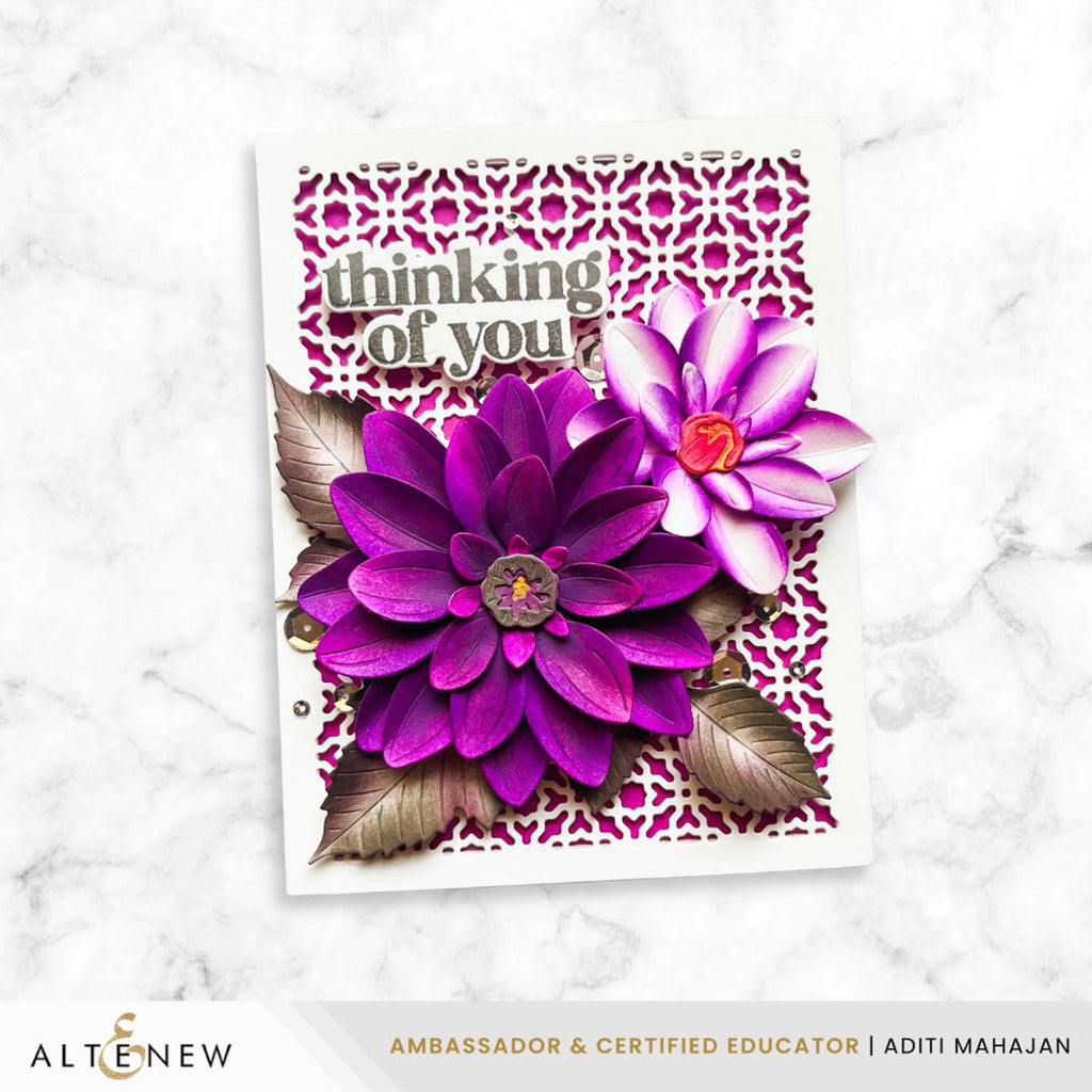 Altenew Alhambra Mosaic Cover Die alt11404 purple flowers