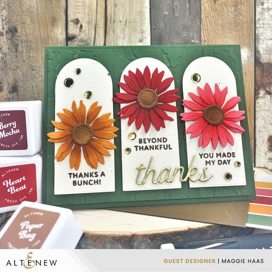 Altenew Arched Sentiments Clear Stamp and Nesting Arches Die Set beyond thankful daisy card