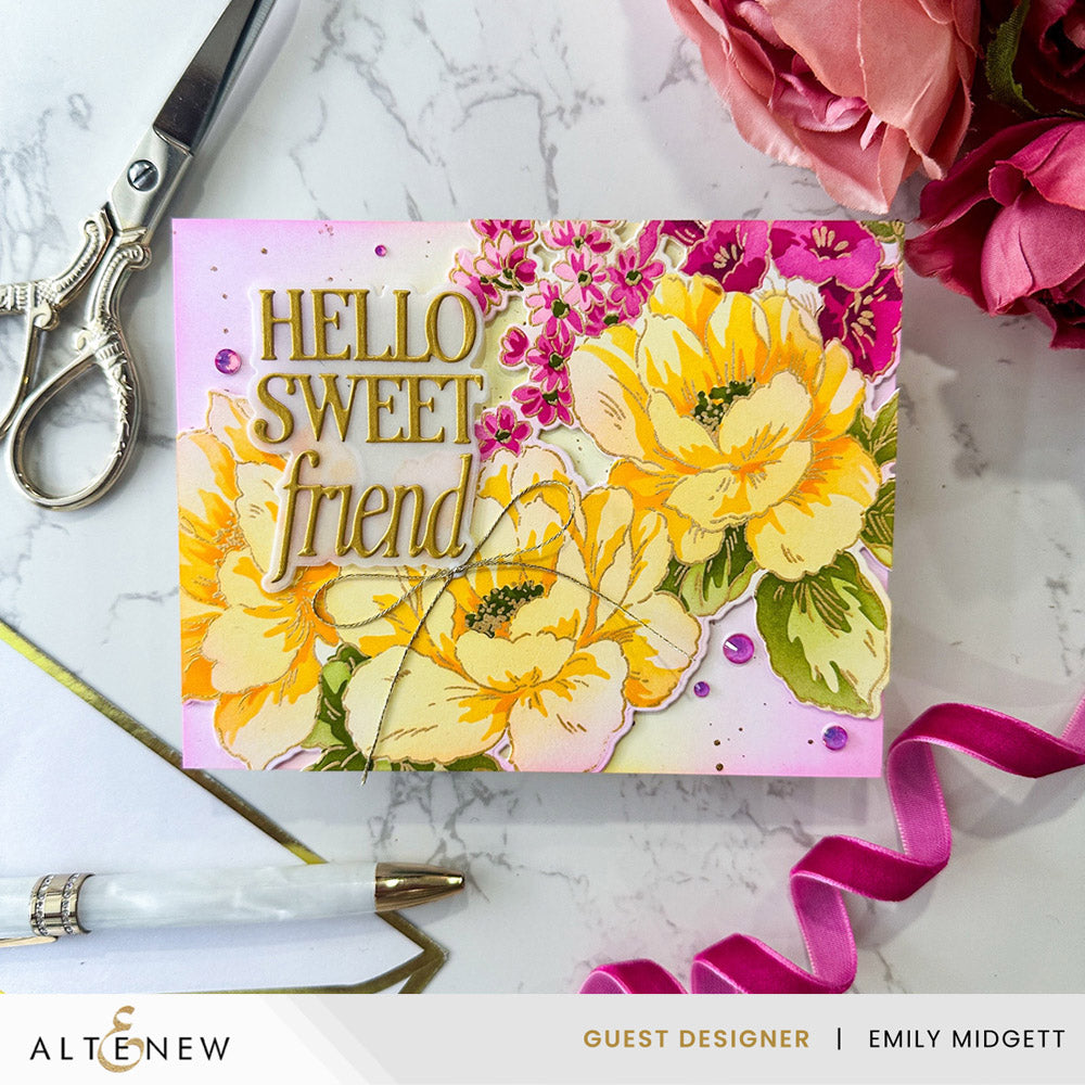 Altenew Build-A-Garden Joy in Bloom Add-On Dies alt11644 hello sweet friend card