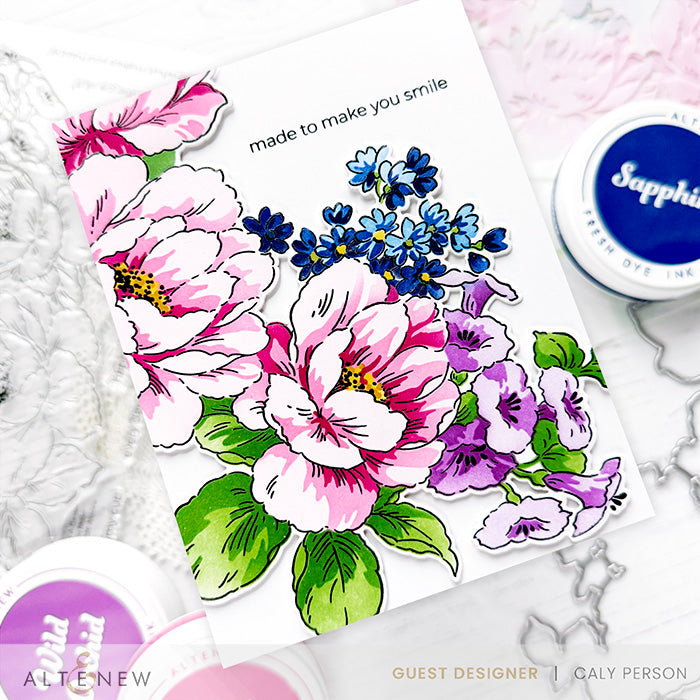 Altenew Build-A-Garden Joy in Bloom alt11643bn pink and purple flowers card | color-code:ALT01