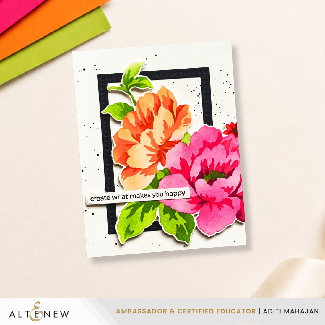 Altenew Build-A-Garden Joy in Bloom and Add-on Die Set black paint splatter card