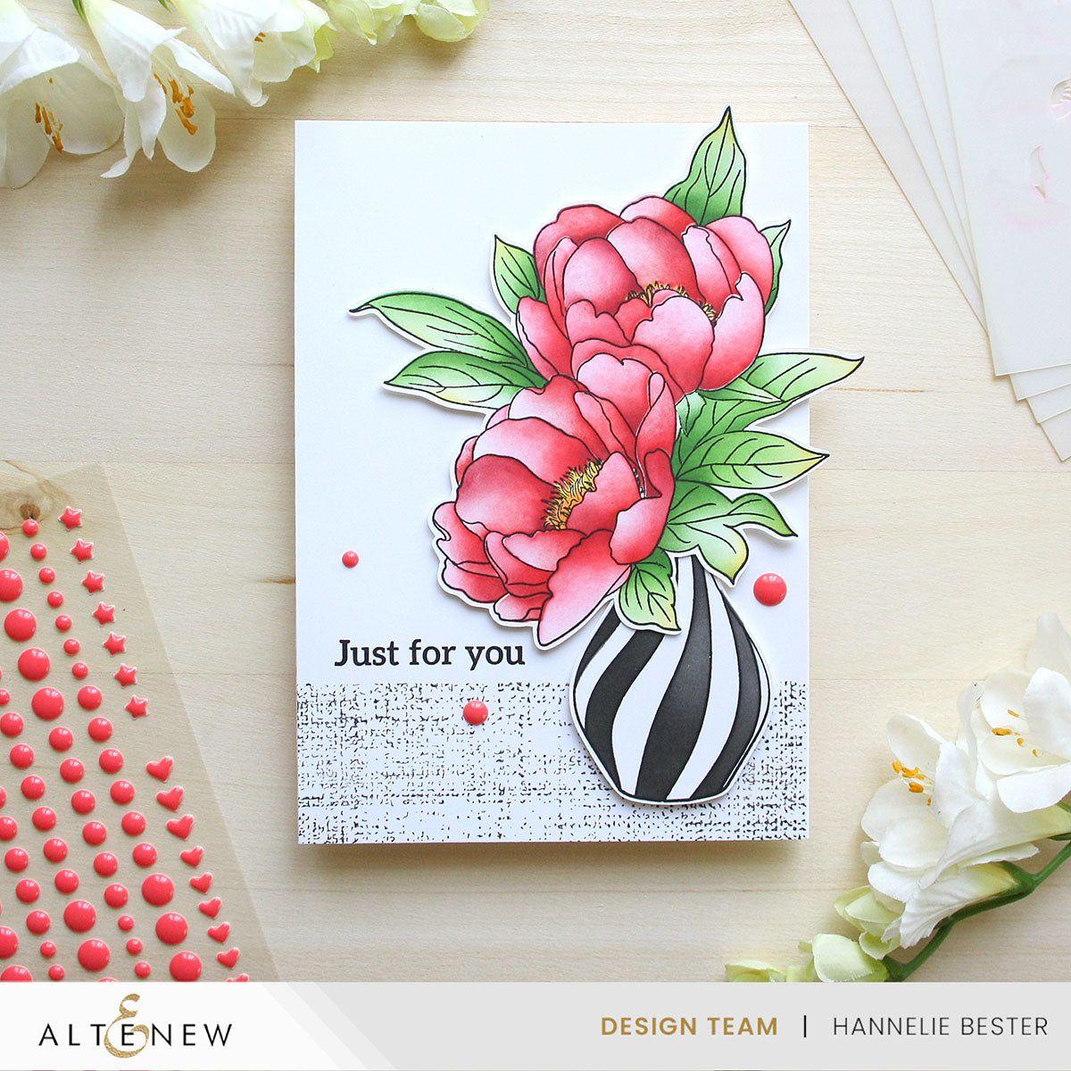 Altenew Build-A-Garden Lovely Rose Peony Clear Stamp Stencil Brush and Add-on Die Set