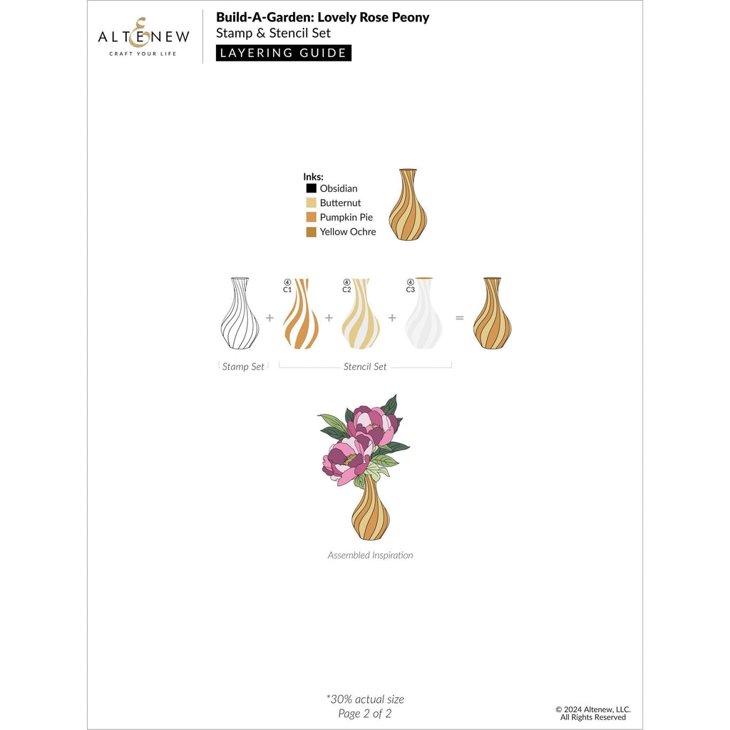 Altenew Build-A-Garden Lovely Rose Peony Clear Stamp Stencil Brush and Add-on Die Set