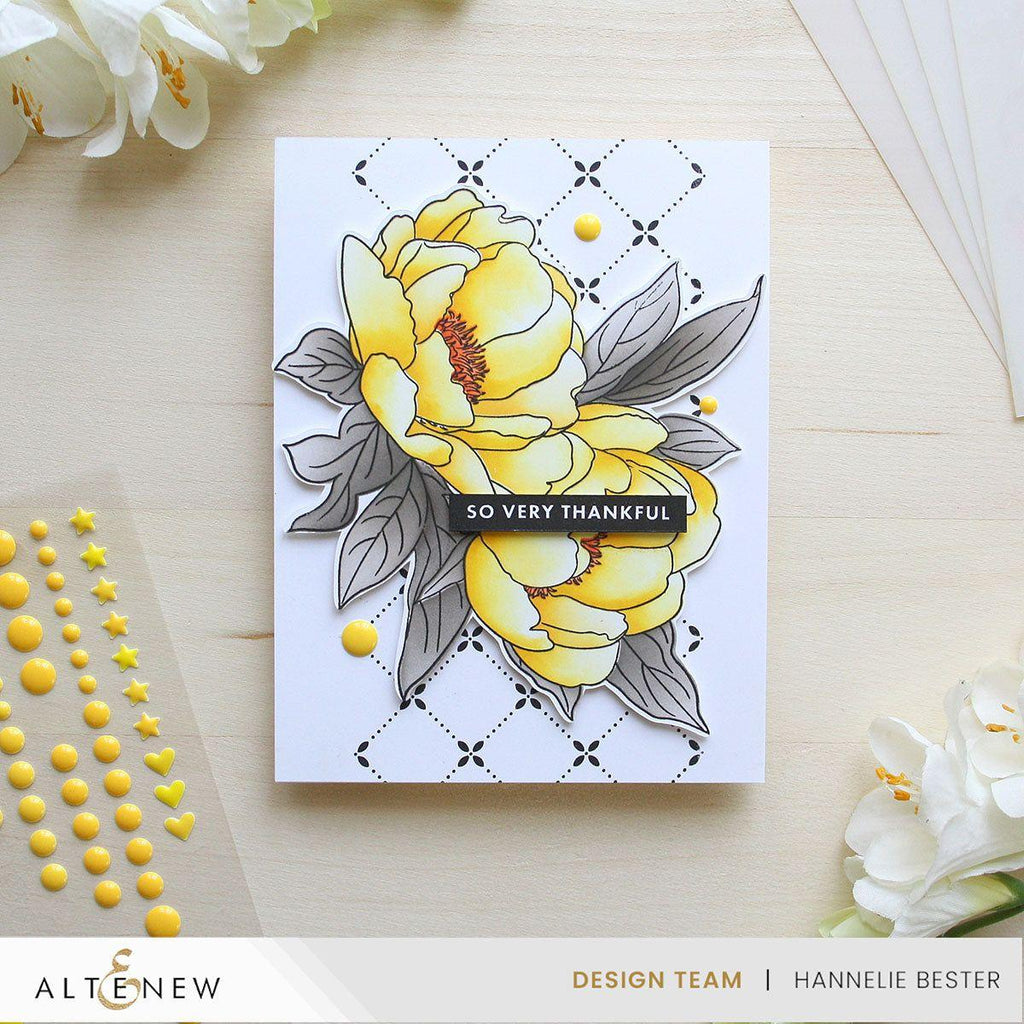 Altenew Build-A-Garden Lovely Rose Peony Clear Stamp Stencil Brush and Add-on Die Set