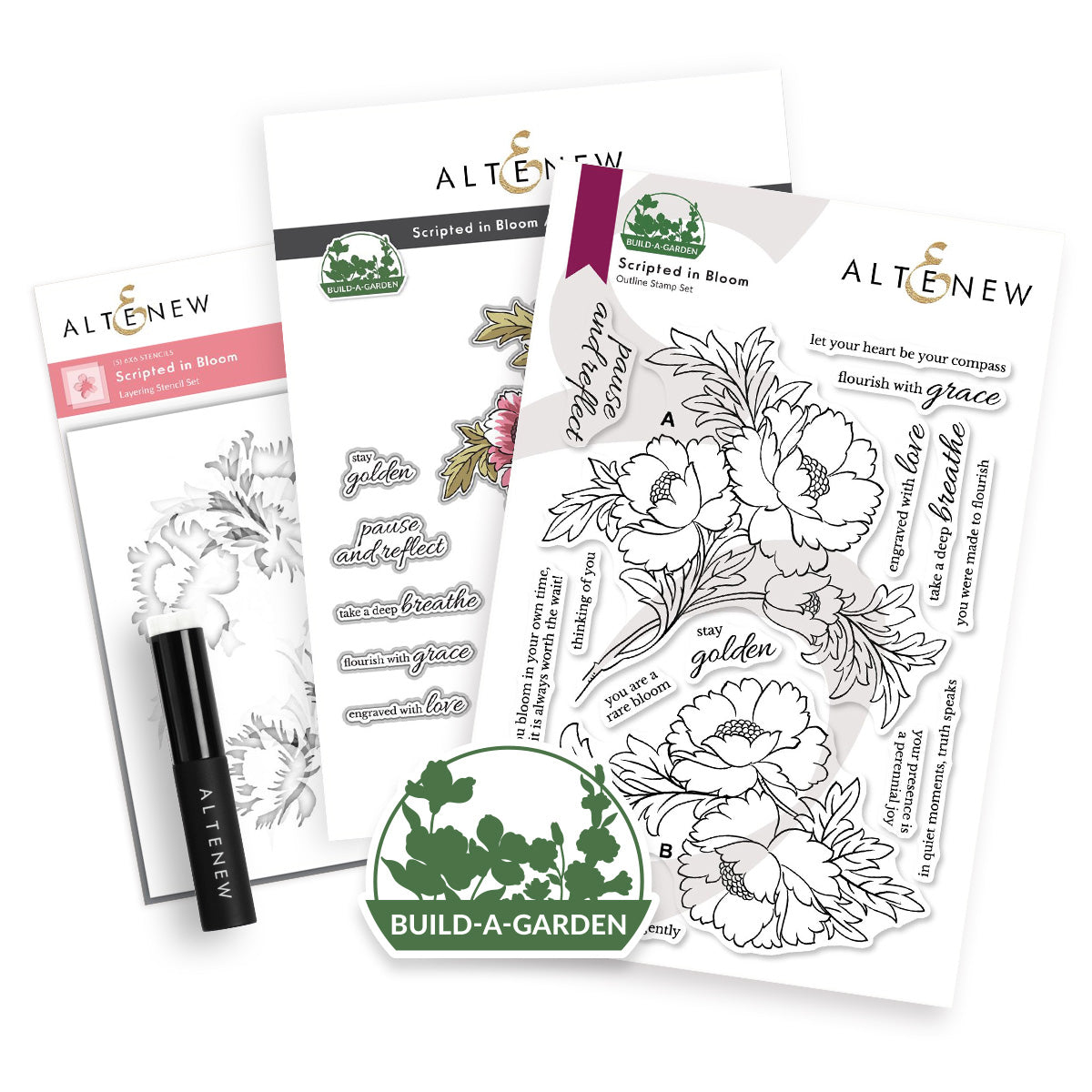 Altenew Build-A-Garden Scripted in Bloom and Add-on Die Set