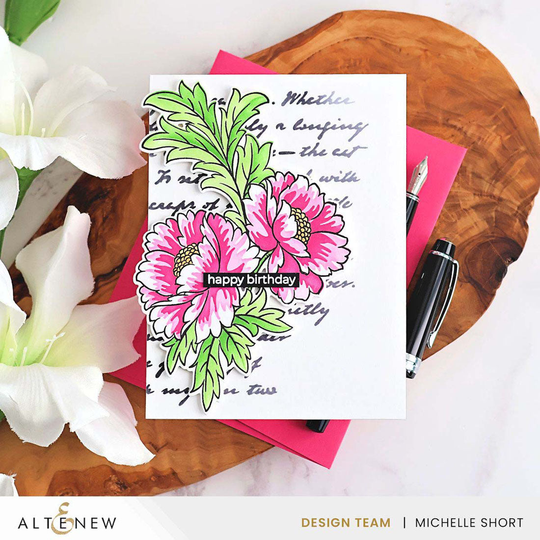 Altenew Build-A-Garden Scripted in Bloom and Add-on Die Set happy birthday