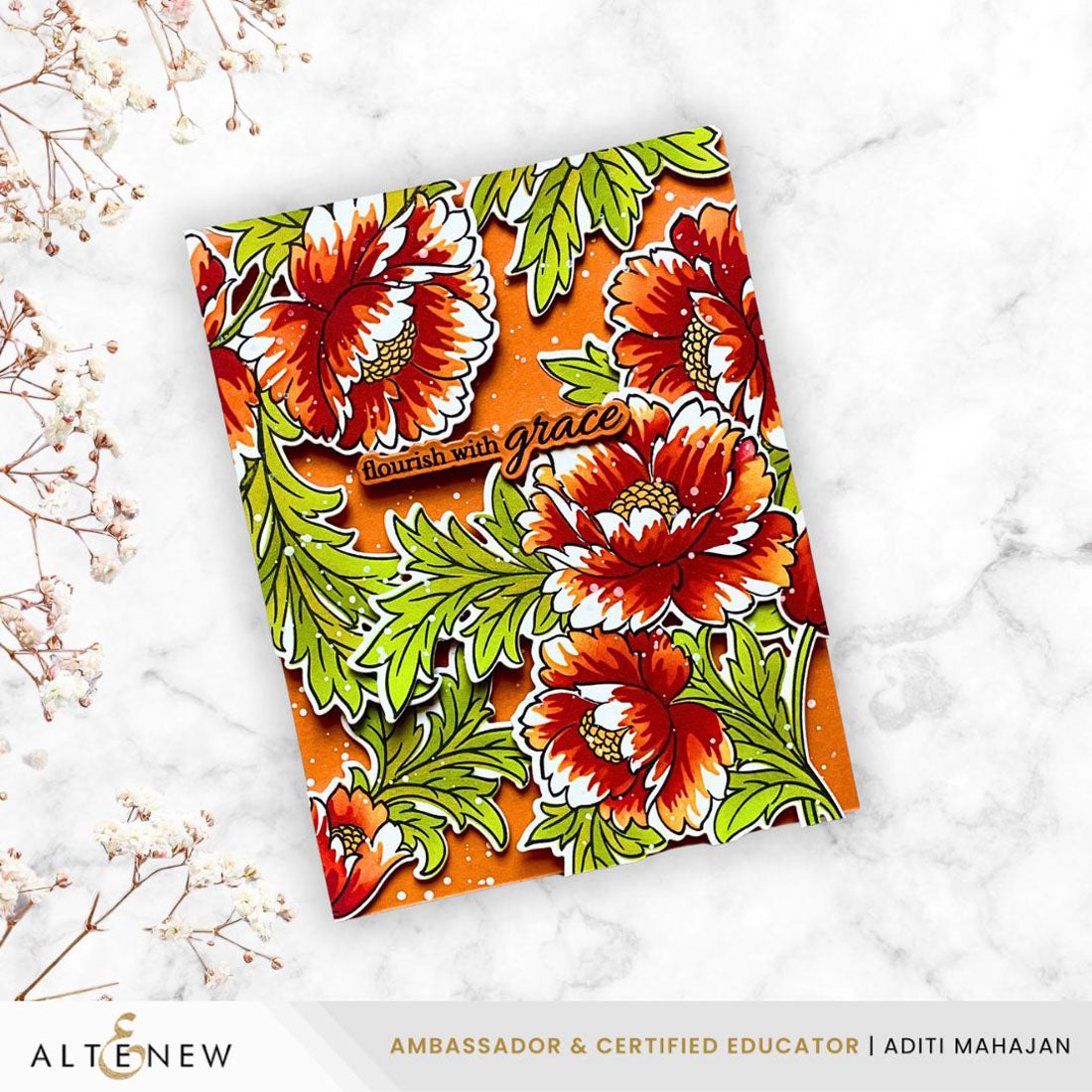 Altenew Build-A-Garden Scripted in Bloom and Add-on Die Set orange flowers