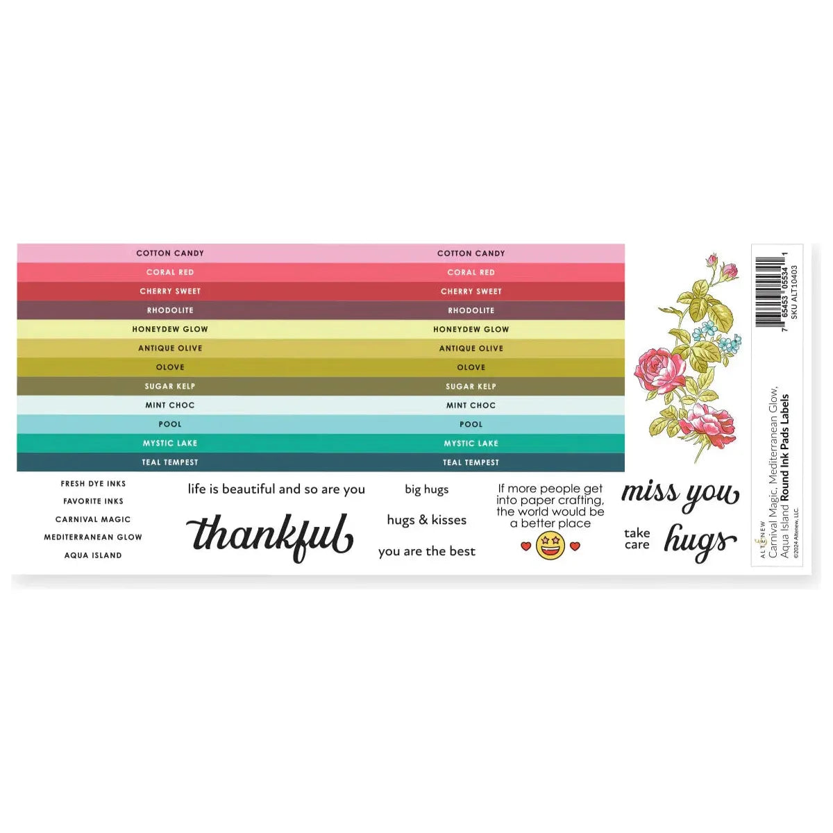 Altenew Carnival Magic, Mediterranean Glow, Aqua Island Round Ink Pads Label Set alt10403