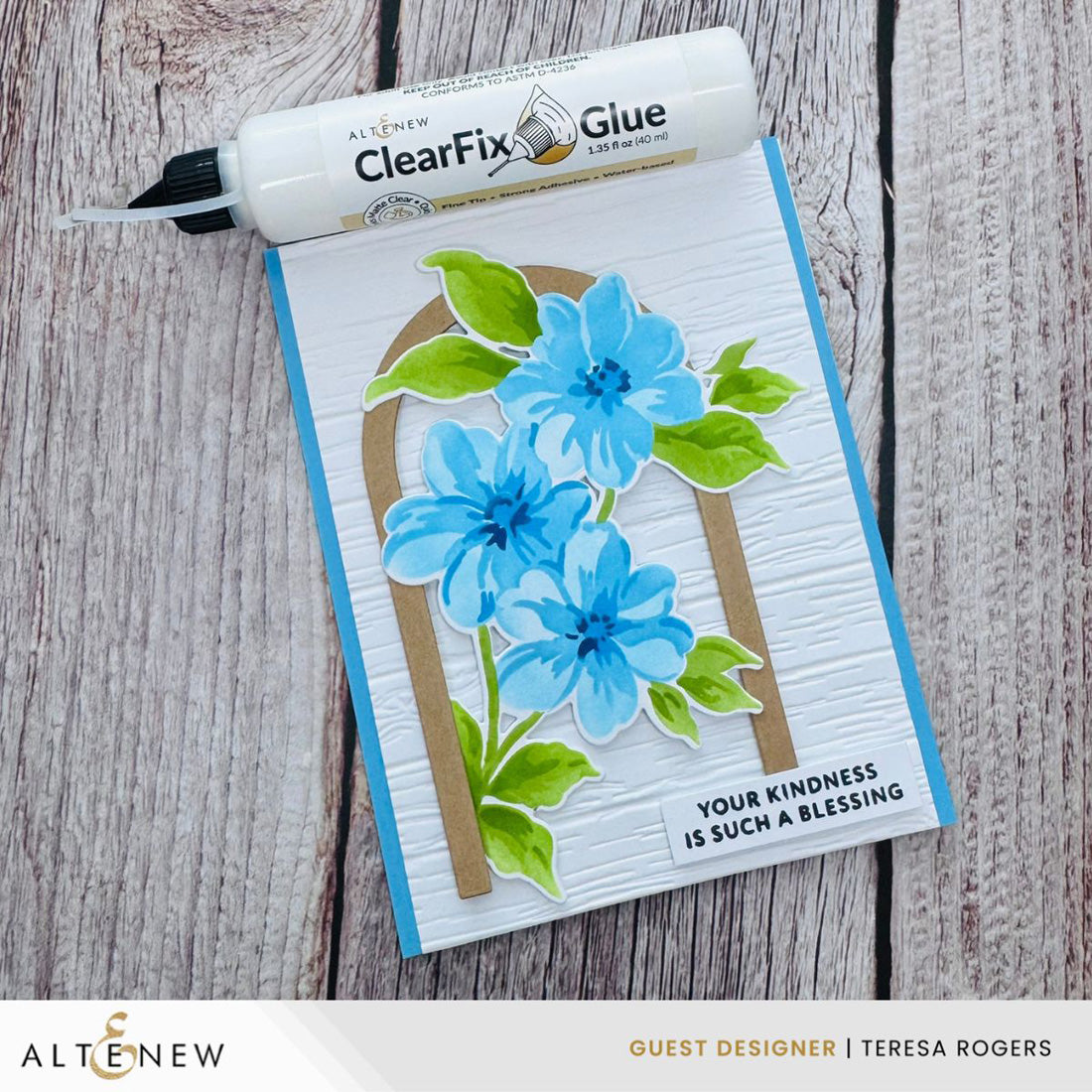 Altenew ClearFix Glue alt11424 blue flowers card