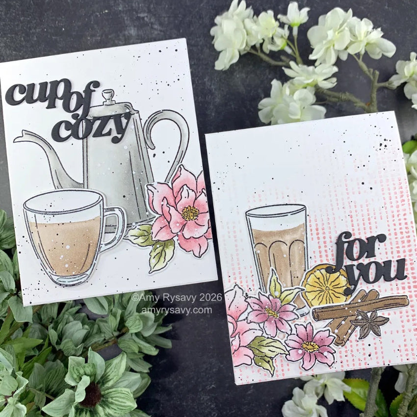 Altenew Cozy Mornings Clear Stamp Die and Stencil Set for you card amy rysavy | color-code:ALT01