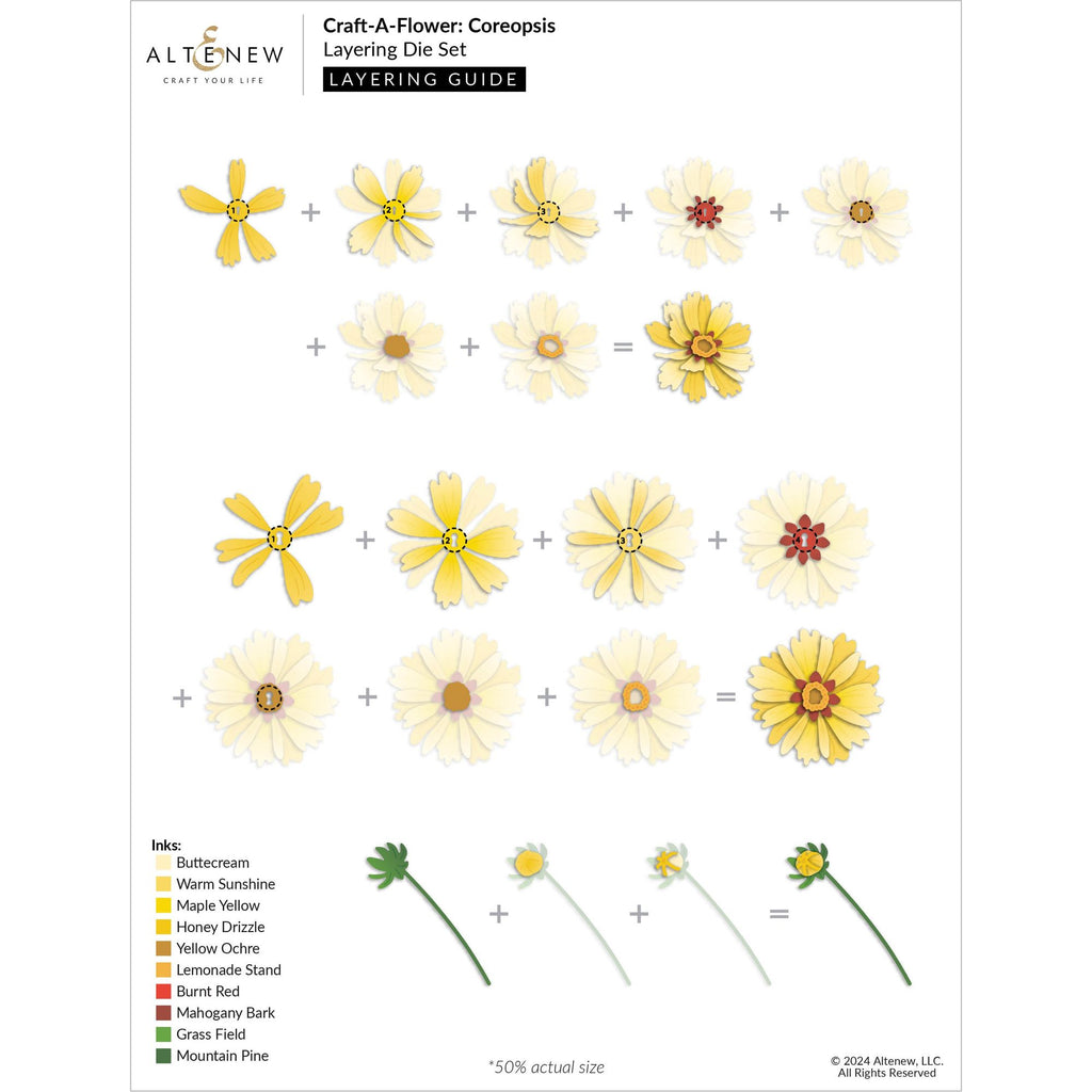 Altenew Craft-A-Flower Coreopsis Layering Dies alt10566 layering guide