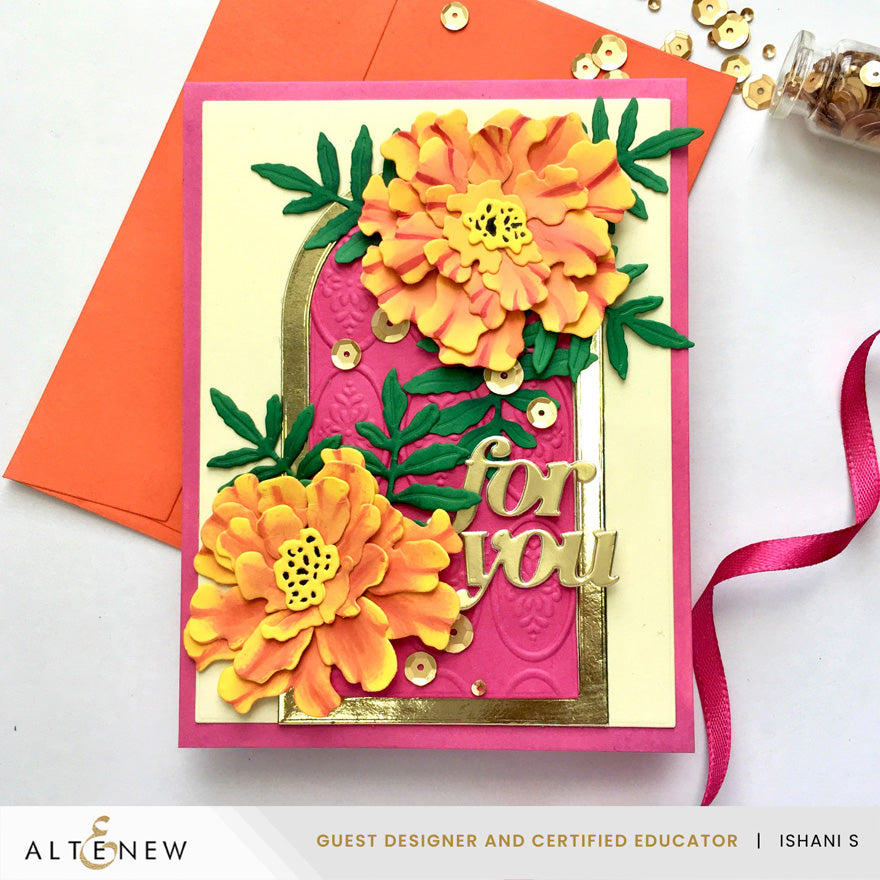 Altenew Craft-A-Flower Marigold Layering Dies alt11559 orange for you card